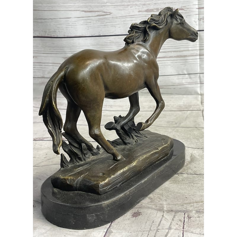 Arabian Imitative Horse In Trotting Running In Field Bronze Statue Sculpture Equestrian Decor Original Art