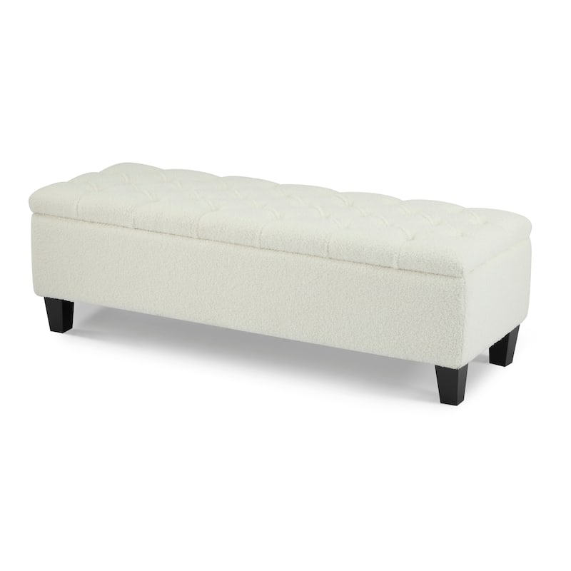 End of Bed Upholstered Ottoman Bench with Storage, Rubber Wood Legs