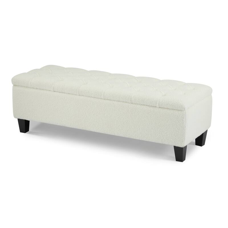 Roomfitters Tufted Storage Ottoman Bench, Faux Leather Upholstered Seat with Wood Legs, Entryway or Bedroom Use