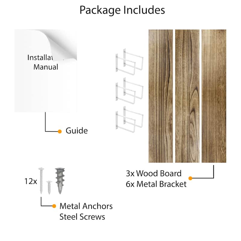 Wallniture Toledo 36" Floating Bookshelves for Farmhouse Wall Décor, Burnt Finish, Set of 3