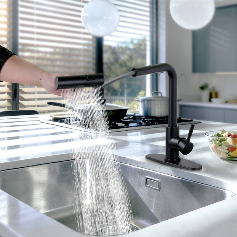 WOWOW Single Handle Waterfall Pull Down Sprayer Kitchen Faucet