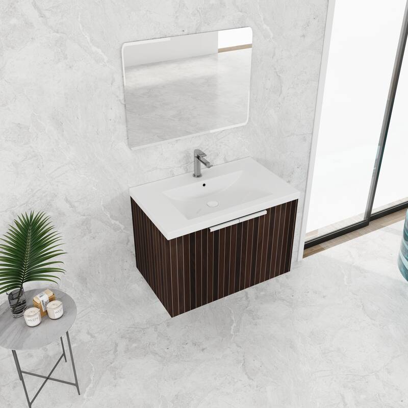 48in Bathroom Vanity with Resin Sink, Soft Close Hinges, 3 Doors, Eco-Friendly Design, Wall-Mounted Floating Cabinet