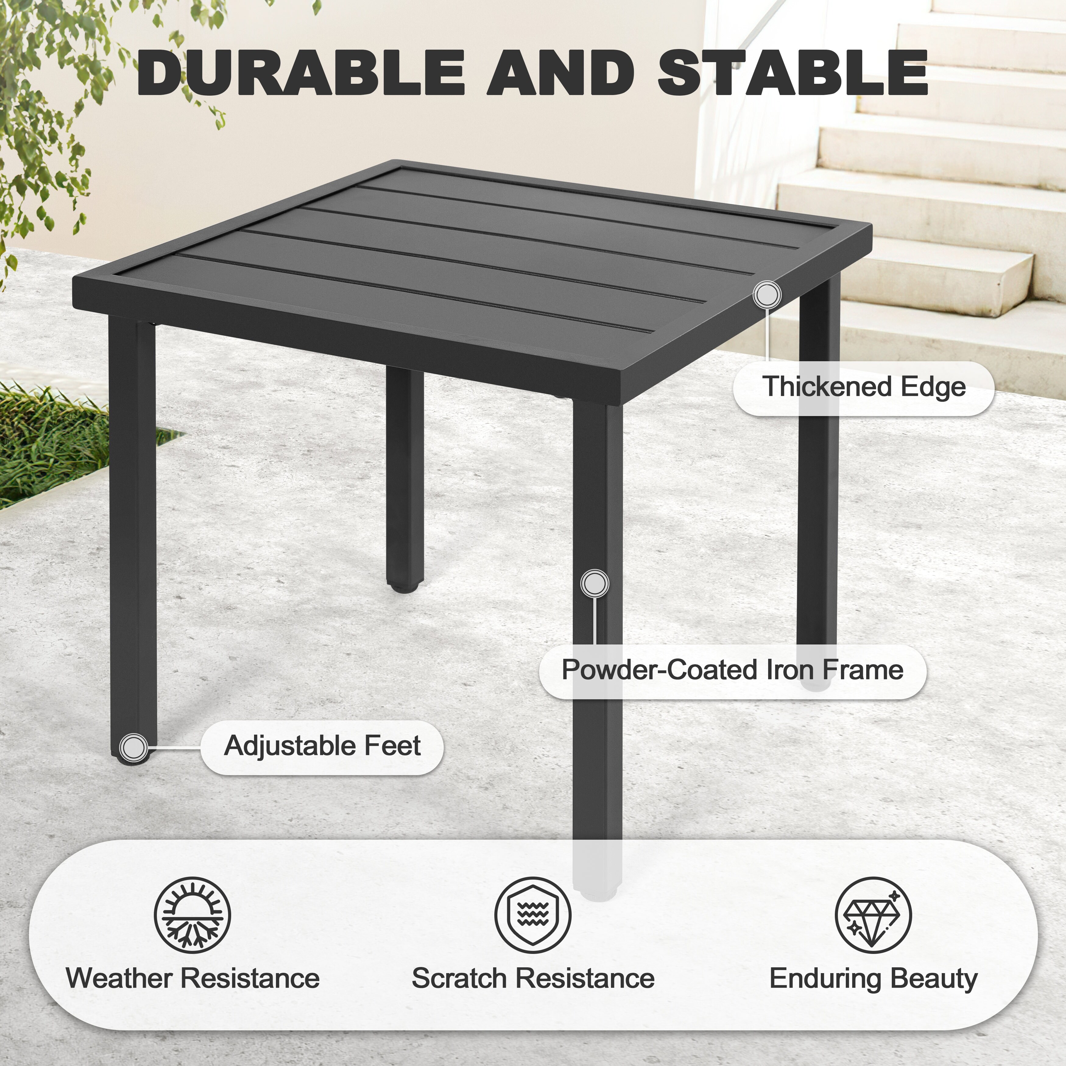 Nuu Garden Metal Outdoor Side Table with Slatted Tabletop, Powder