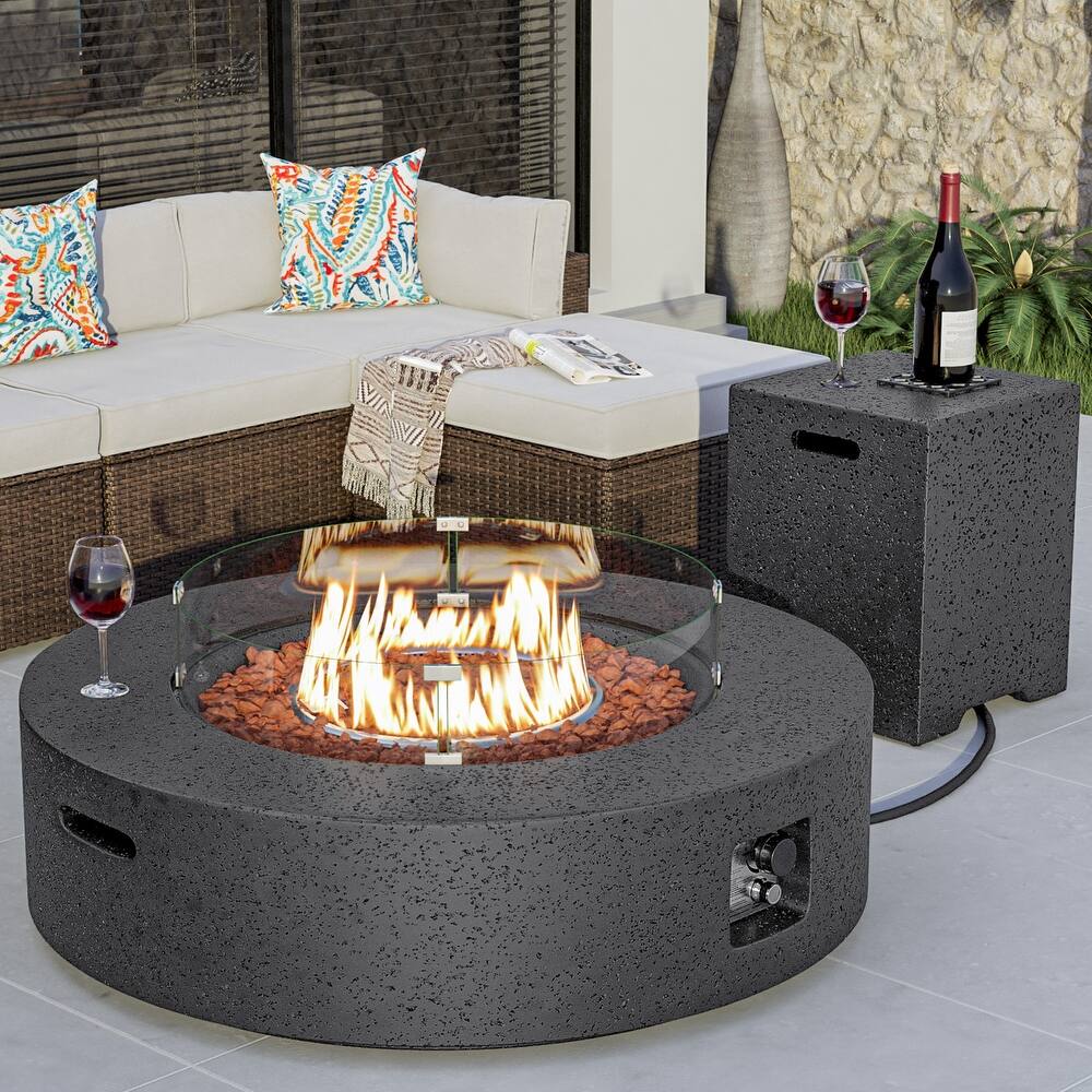COSIEST 41''Round Outdoor Patio Fire Pit Table with Wind Guard,Tank