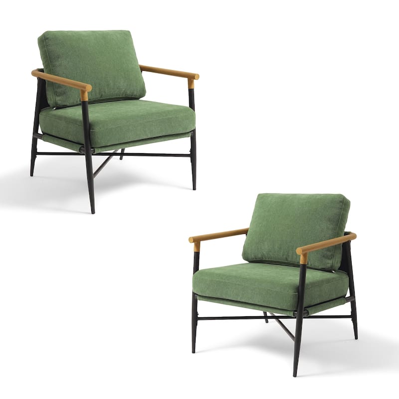 Anis 27'' W Vegan Leather/ Chenille Metal X Base Accent Chair Set of 2