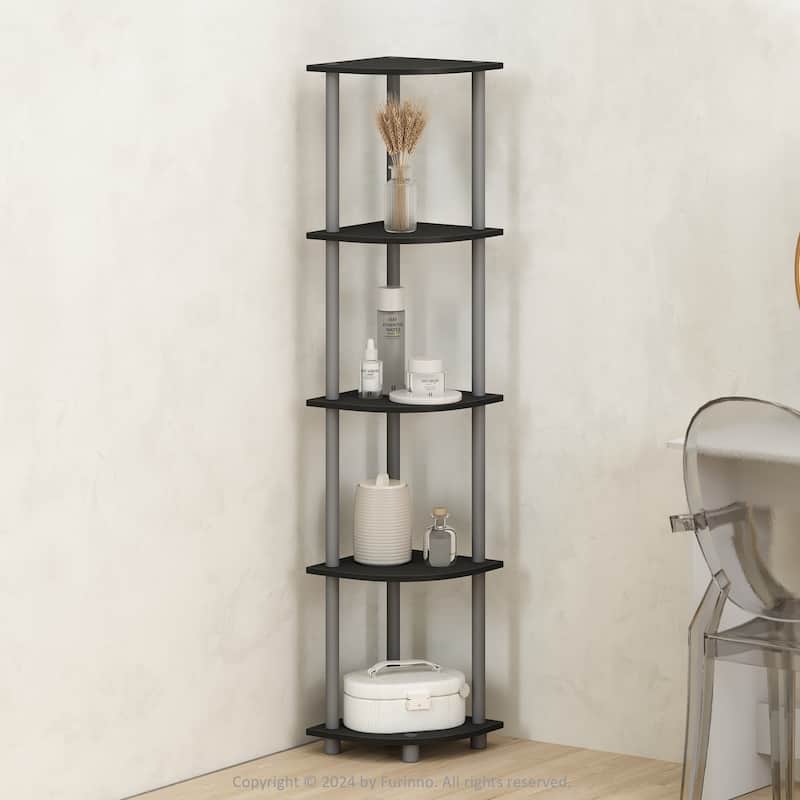 5 Tiers Wood Household Shelving Unit in Black/Grey (11.6 in. W x 57.7 in. H x 11.6 in. D)