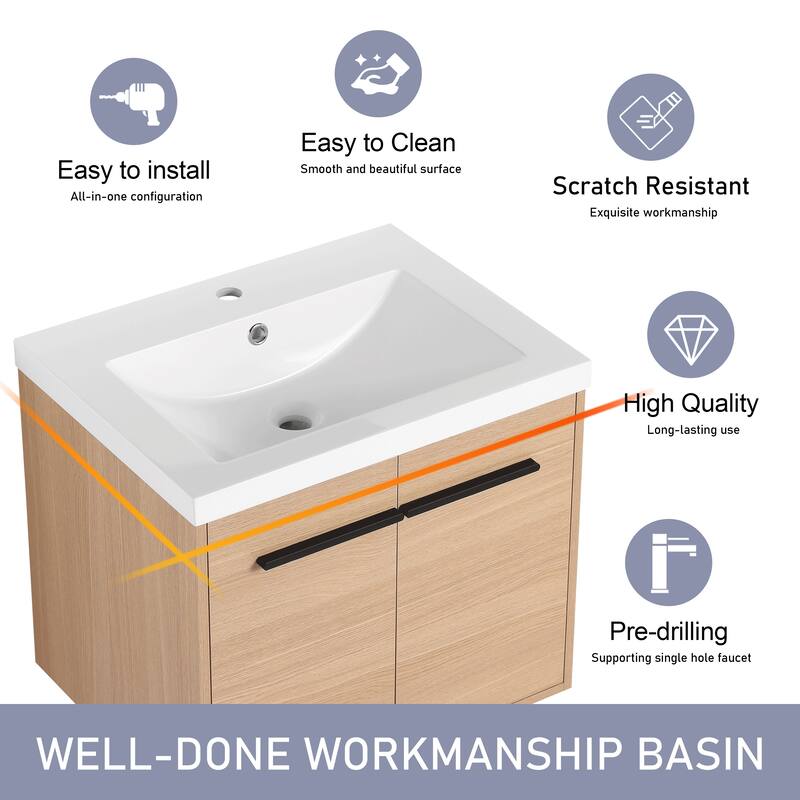 24"/30"/36" Floating Bathroom Vanity with Sink, Wall Mounted Bathroom Vanity with Soft Close Doors