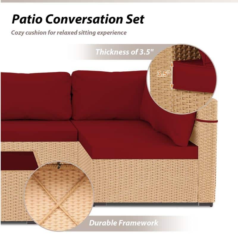 Patio Watcher 7-Piece Patio Yellow Wicker Sectional Seating Group with Cusions and Side Table
