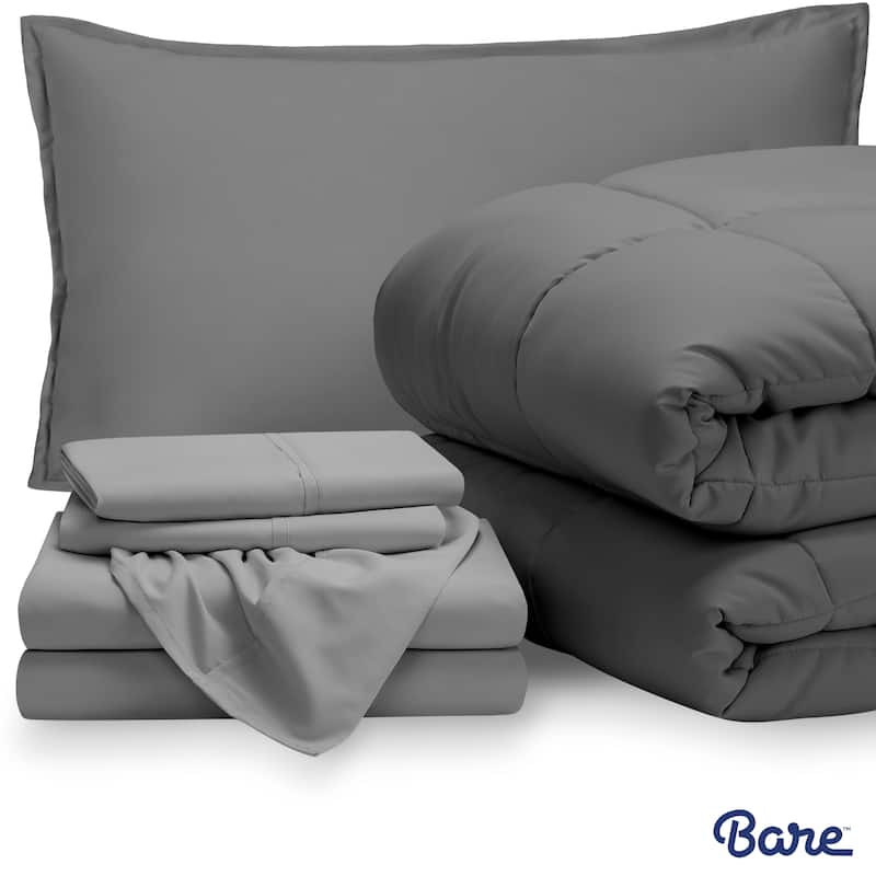 Bare Home Bed-in-a-Bag Down Alternative Comforter & Sheet Set - Grey/Light Grey - Twin