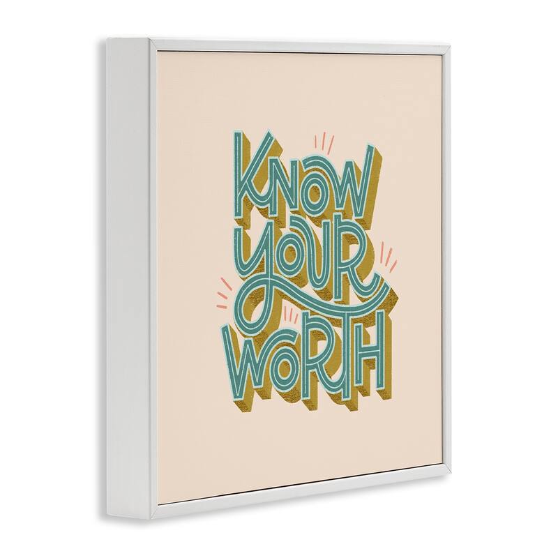 Stupell Know Your Worth Green on Beige Framed Giclee Art Design By Sarah Hickman
