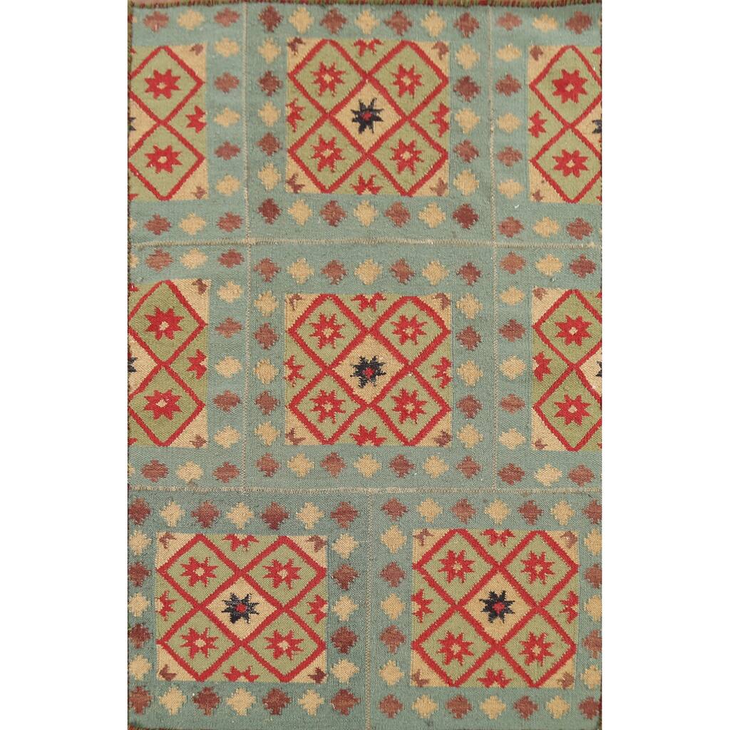 All-Over Geometric Kilim Oriental Foyer Rug Hand-Woven Wool Carpet - 3'3"x 4'7"