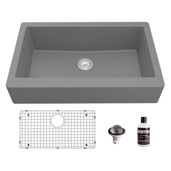 slide 66 of 73, Karran Retrofit Farmhouse Quartz Single Bowl Kitchen Sink Kit Grey