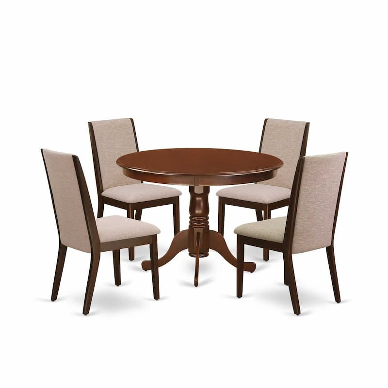 HomeStock 5-Piece Round Mahogany Finish Solid Wood Top Dining table with 4 Chairs with Lattice Back