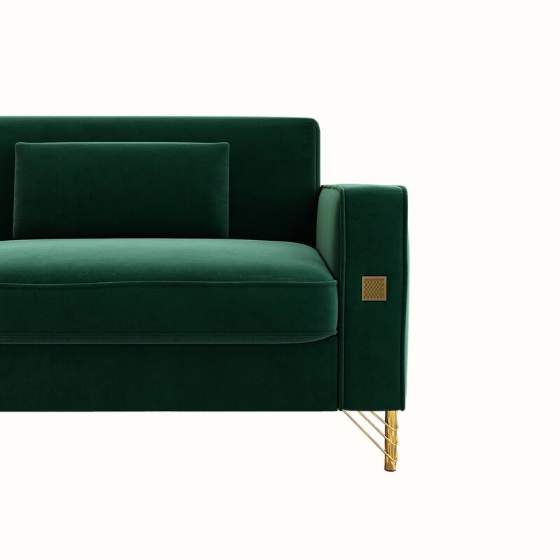 86-inch 2-seat Velvet Square Arm Upholstered Sofa with Two Waist Pillows