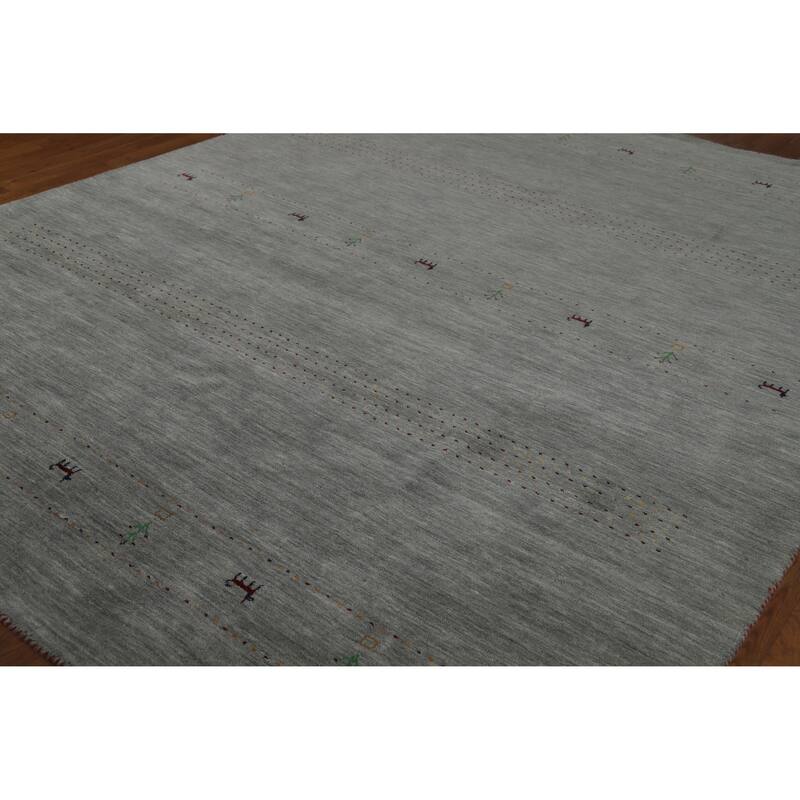 Tribal Gray Gabbeh Indian Rug Hand-Knotted Bedroom Wool Carpet - 8'0" x 9'9"