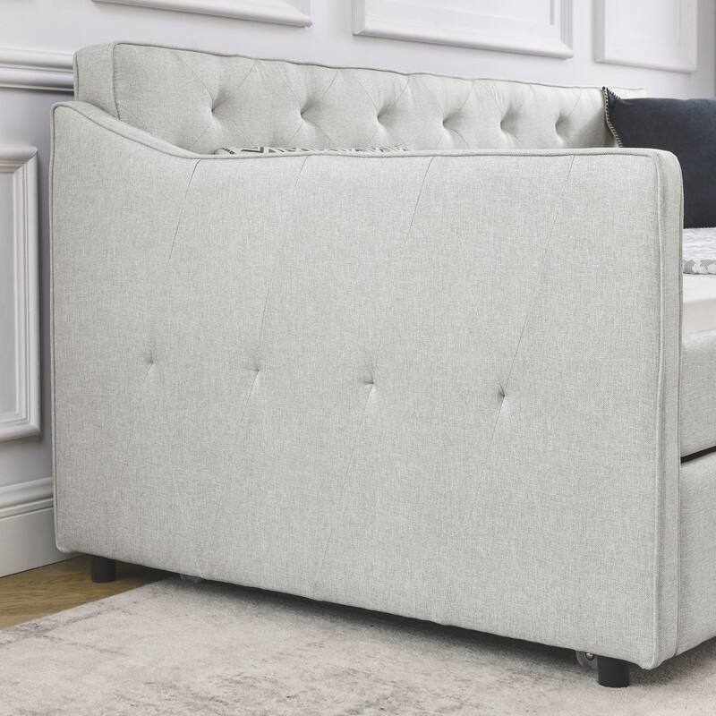 Twin Size Upholstered Tufted Daybed with Twin Size Trundle