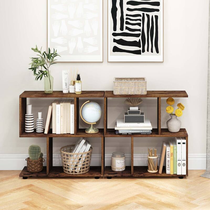 Costway 2 PCS 2-Tier Bookshelf Free Standing Wooden Display S-Shaped - See Details