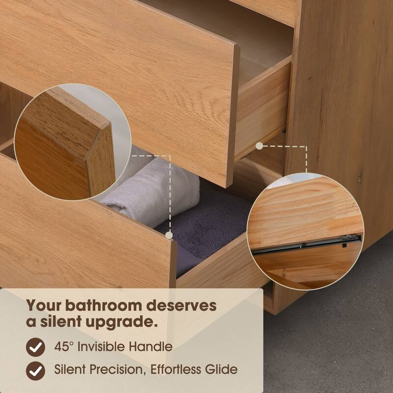 72" Floating Bathroom Vanity Quartz Counter Top with Double Ceramic Vessel Sink - Square Sink