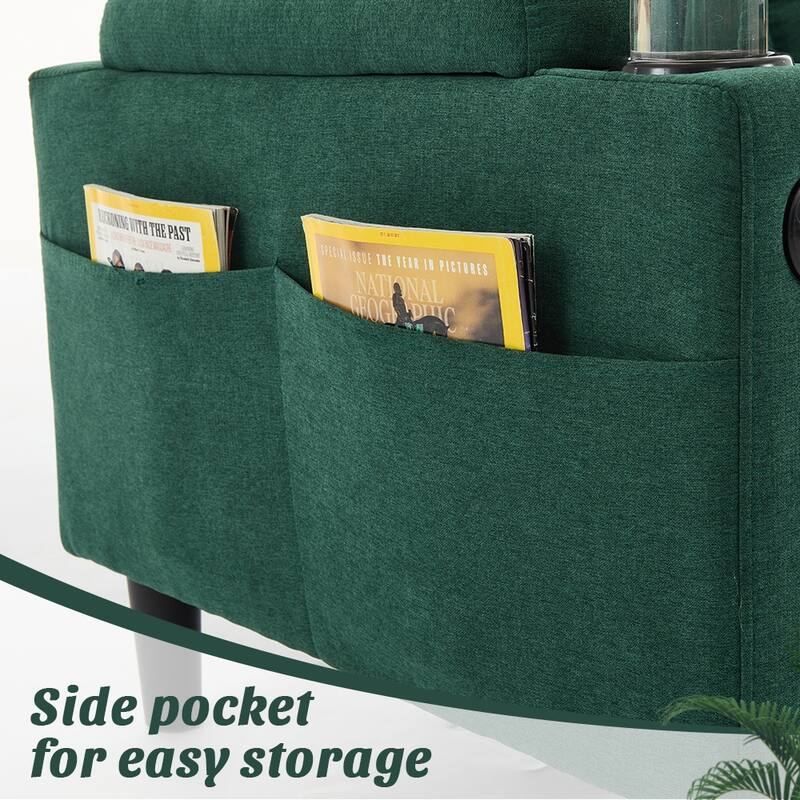 Compact 3-Seat Sofa with Storage Ottoman, L-Shaped Couch with Stool
