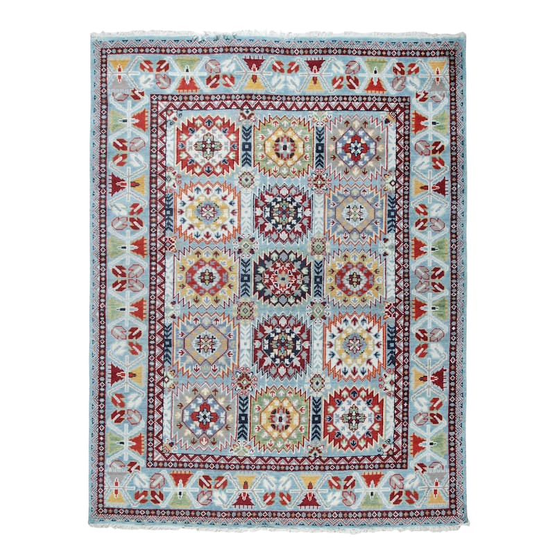 Home Decor Blue Hand-Knotted Wool Geometric Area RugModern and Stylish Rug for Living Room, Bedroom, Office, or Home Decor