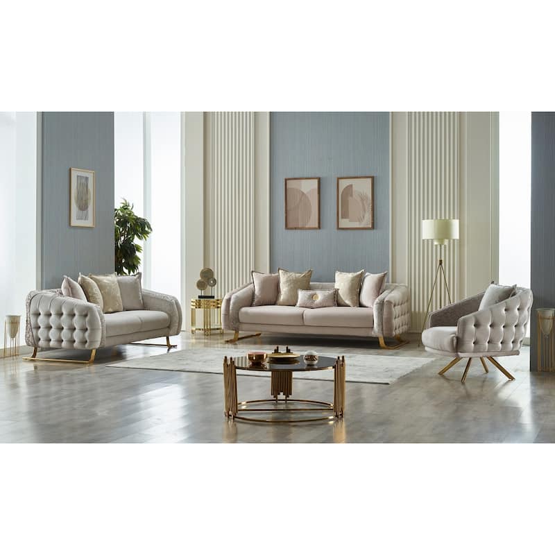 Lauren 4-Pieces One Sofa One Loveseat Two Chair Living Room Set, Metal Leg - Cream