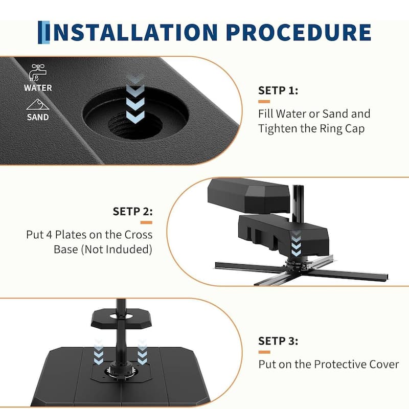 4Pcs Patio Umbrella Base Stand, Filled with Water or Sand for 10-15FT Outdoor, Garden, Deck, Poolside Umbrellas Use