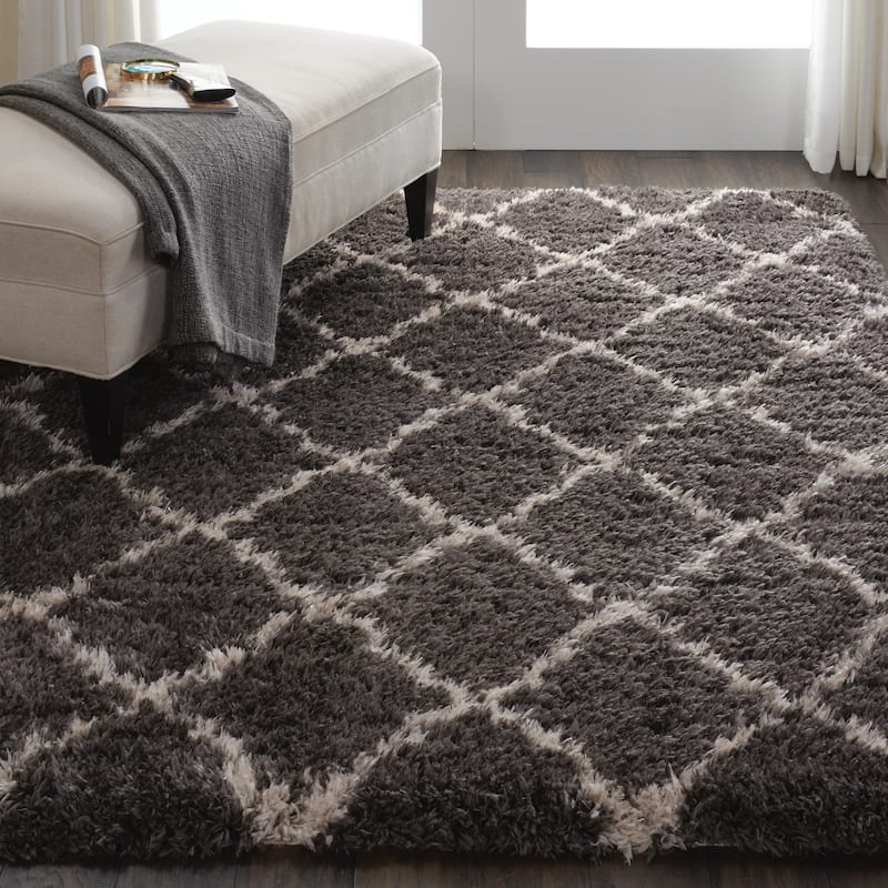 Nourison Ultra Plush Shag Geometric Area Rug - 4' x 6' - Dark Grey - Runner/Rectangle