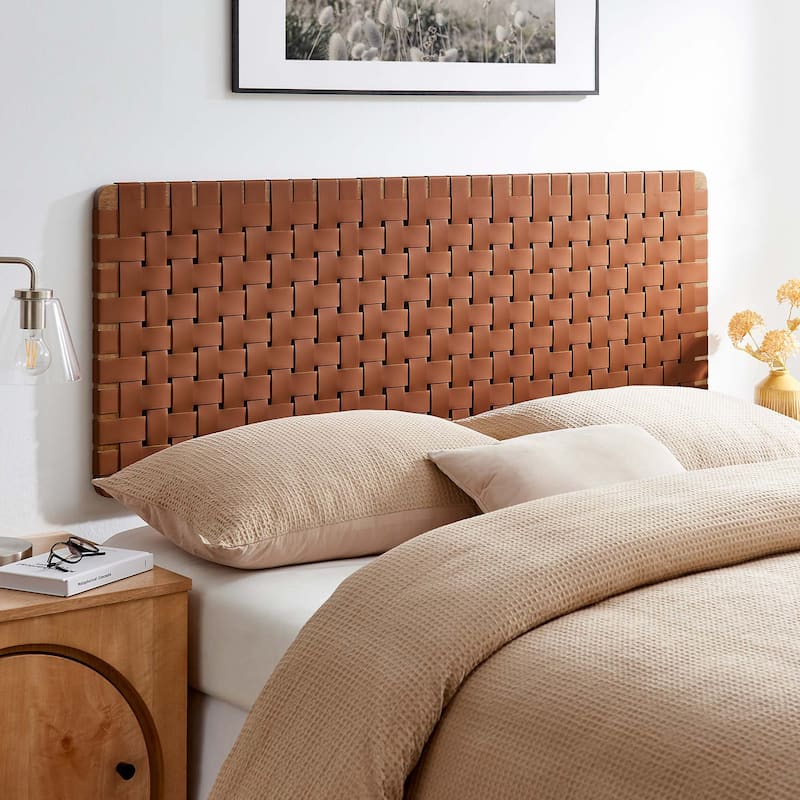 Sparta Wall-Mount Twin/Full/Queen/King Vegan Leather Weave Headboard - Walnut Brown