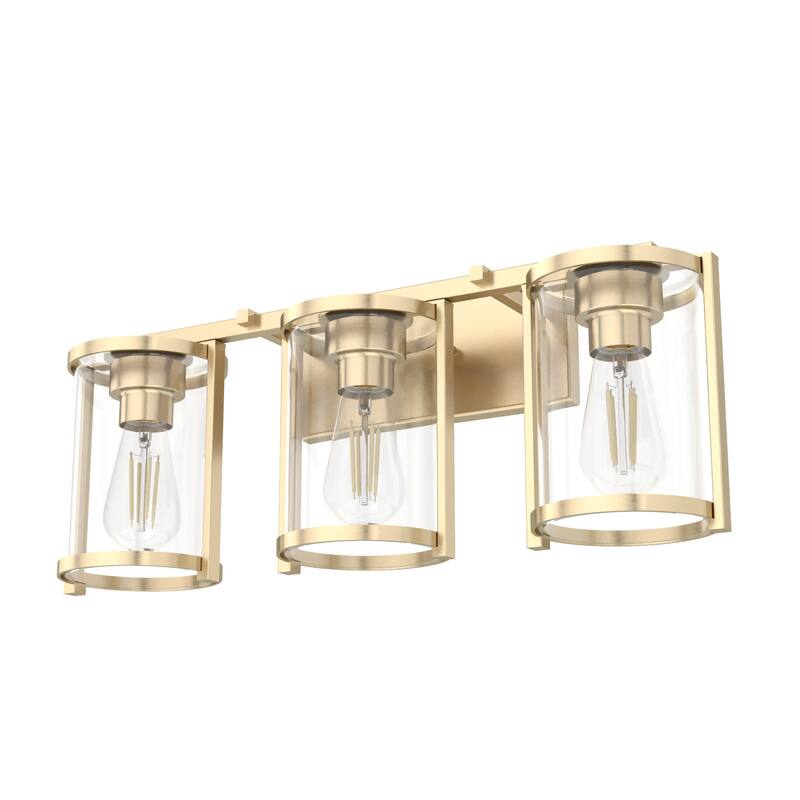 Hunter Astwood Bathroom Vanity Light, Clear Cylinder Glass, Damp Rated, Caged - Contemporary, Transitional, Art-Deco