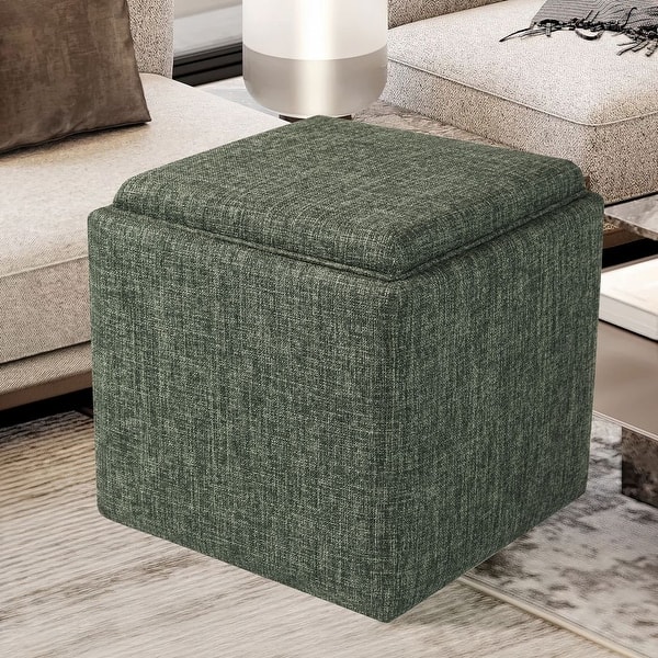 slide 2 of 17, HomePop Storage Ottoman with Tray Top Green Clover Fabric