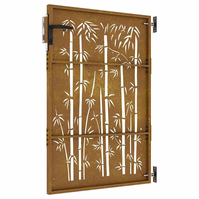 vidaXL Garden Gate Decorative Door Outdoor Fence Corten Steel Bamboo Design - 33.5 x 1.2 x 59.1"