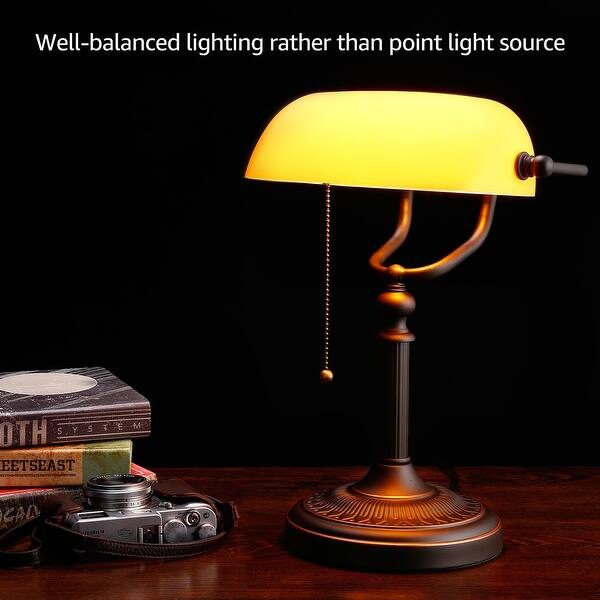 Shop Fini Retro Style Matte Amber Glass Banker Lamp Oil Rubbed