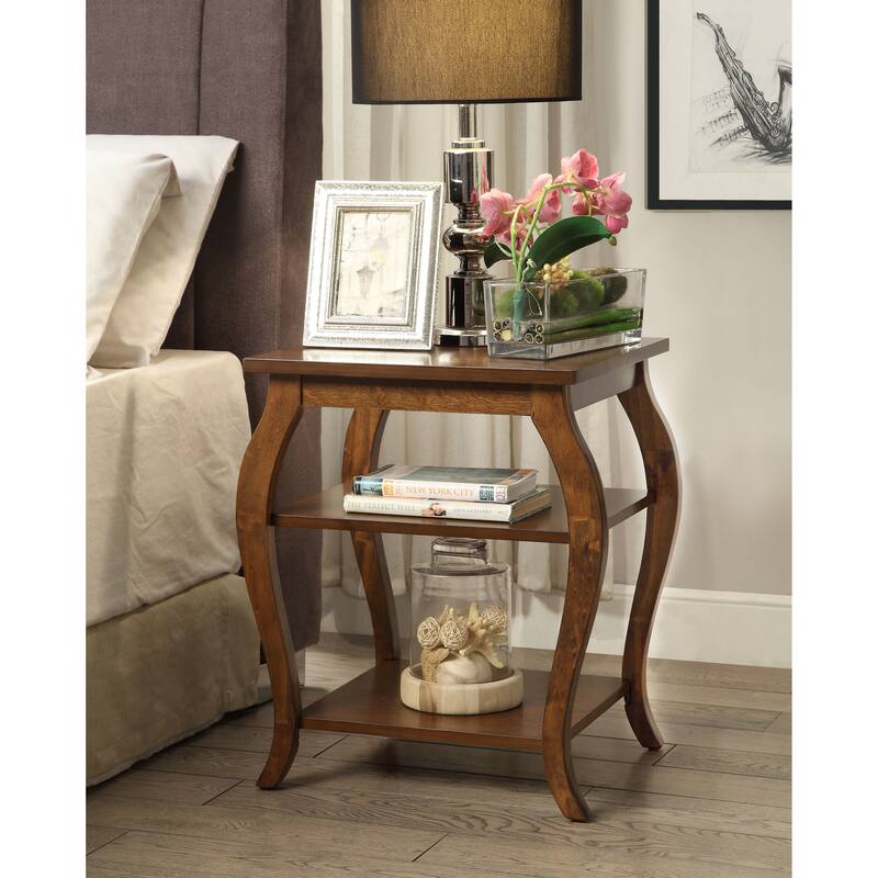 Charming Walnut Finish Accent Table with Open Shelves for Versatile Use