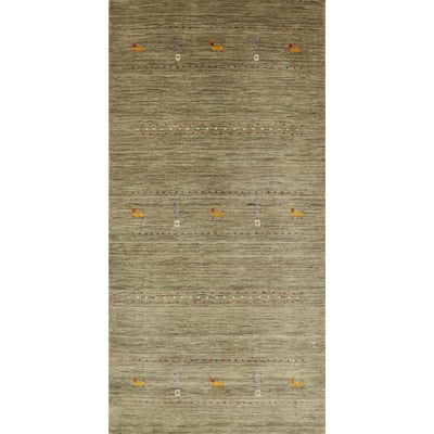 Hand Knotted Oriental 100% Wool Carpet Tribal Animal Pictorial Green Gabbeh Runner Rug - 4' 8'' X 2' 4''