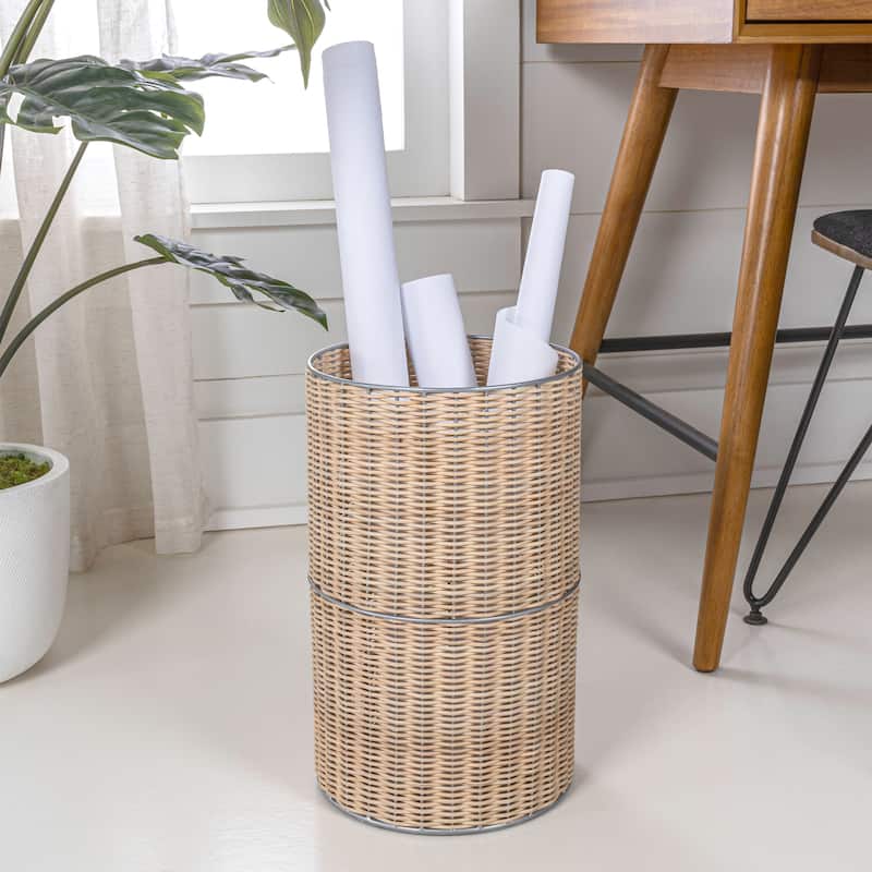 happimess Cecil Modern 4.13-Gallon Faux Wicker Cylinder Waste Basket