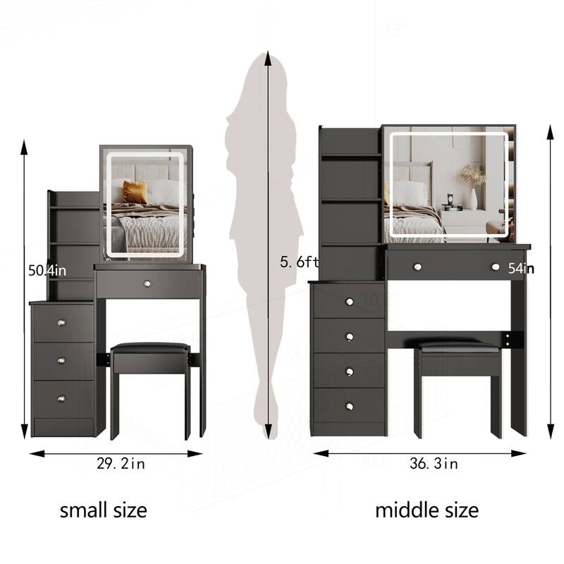 Compact Left Bedside Cabinet with Advanced LED Mirror and Ample Storage