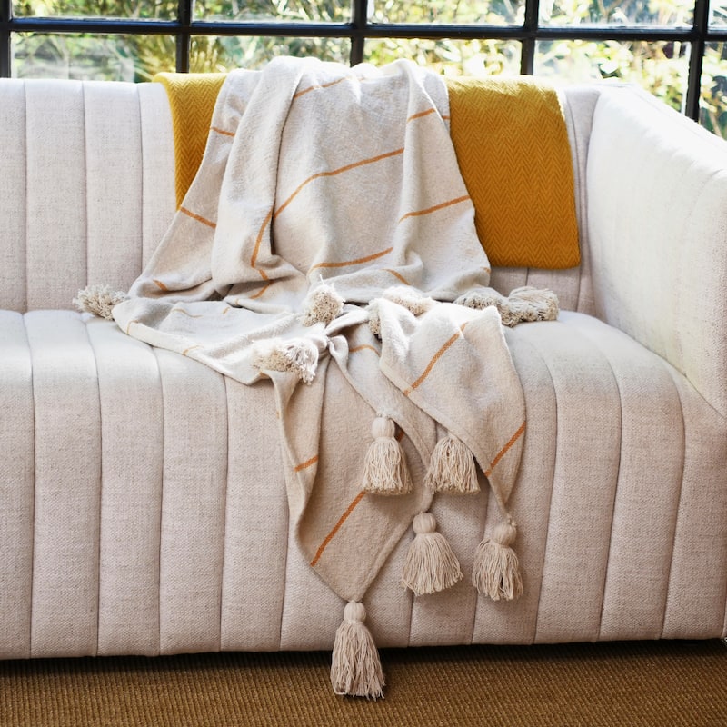 Striped Cotton Throw Blanket with Tassels