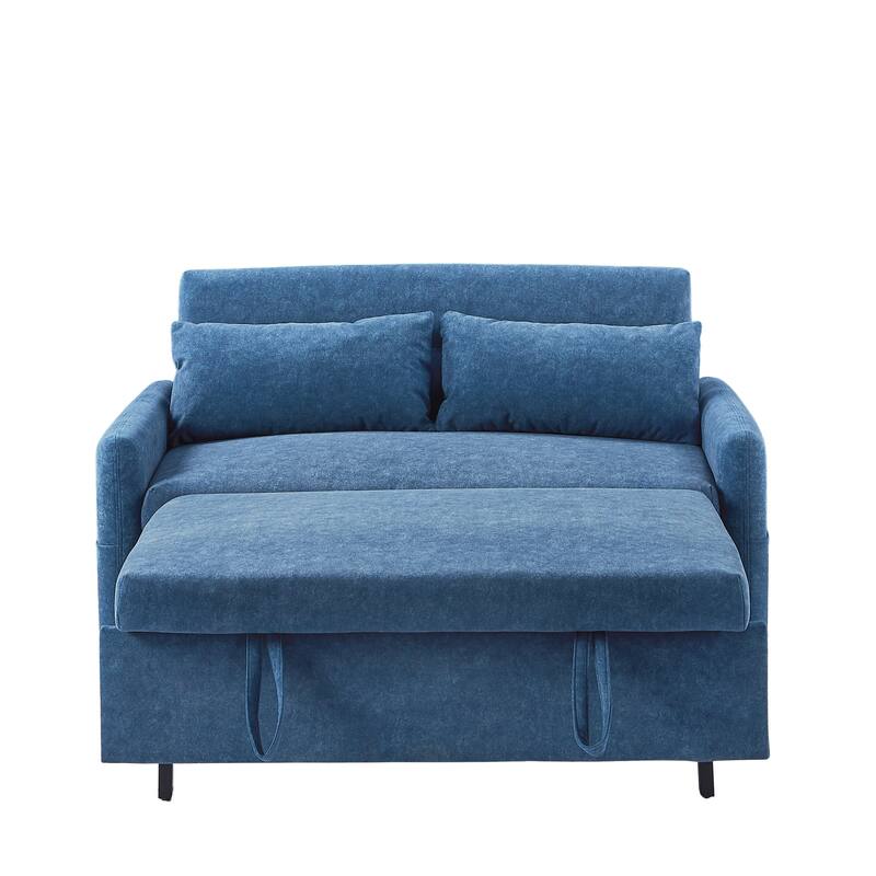 3-in-1 Pull Out Sofa Bed, Couch Bed with Adjsutable Back and Storage Pockets, 2 Seater Sofa with 2 Soft Pillows and USB Ports
