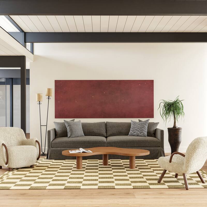 Kia Checkerboard Wool Area Rug - 7'6" x 9'6" - Olive