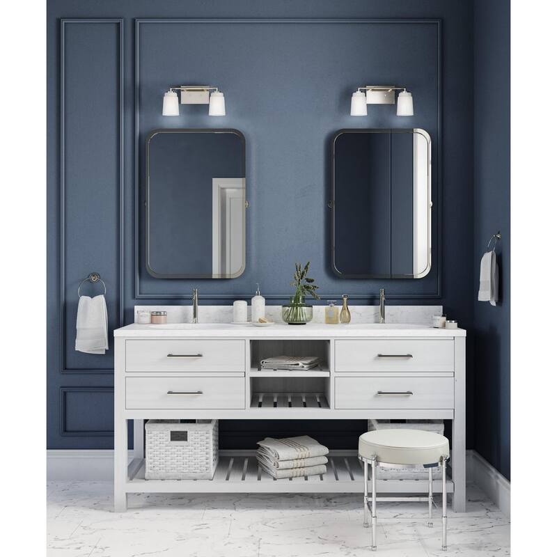 Spenser Collection Two-Light Brushed Nickel Industrial Vanity Light - 15.62 in x 5.5 in x 7.62 in