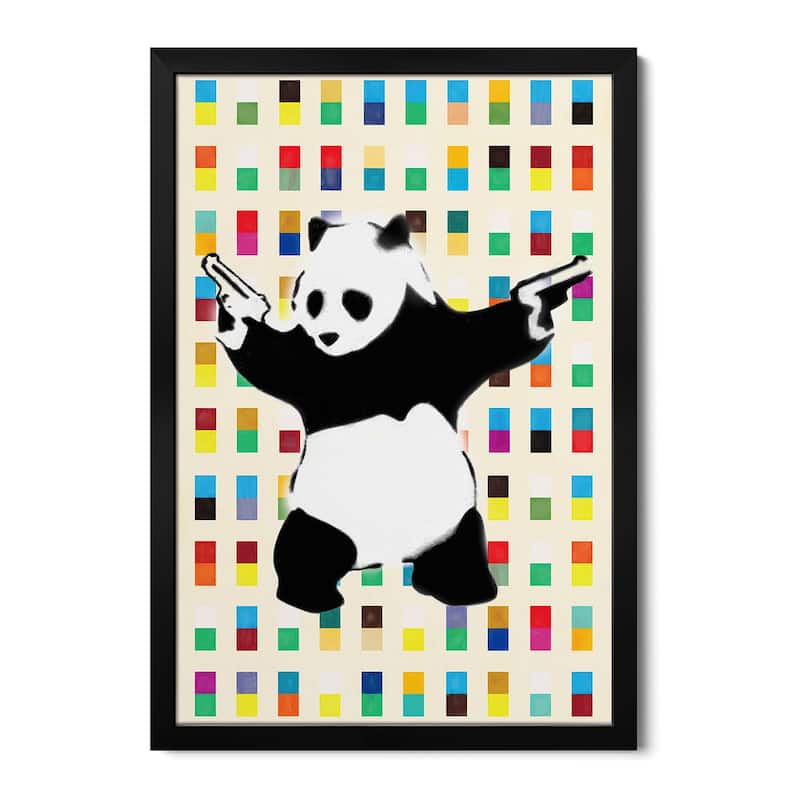 Panda with Guns Bright Dots Premium Framed Poster by Unknown Artist - Black - 24x32x1
