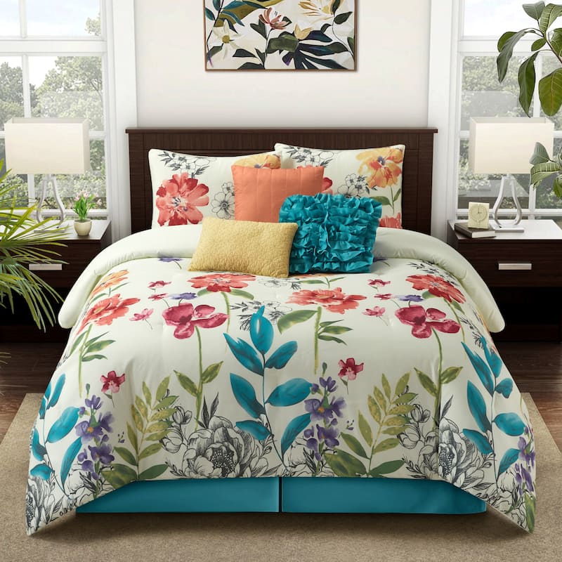 Nanshing Cassia Floral Bouquet 7 Piece Comforter Set - King