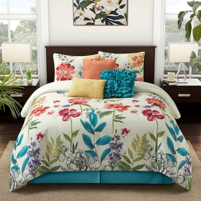 Nanshing Cassia Floral Bouquet 7 Piece Comforter Set