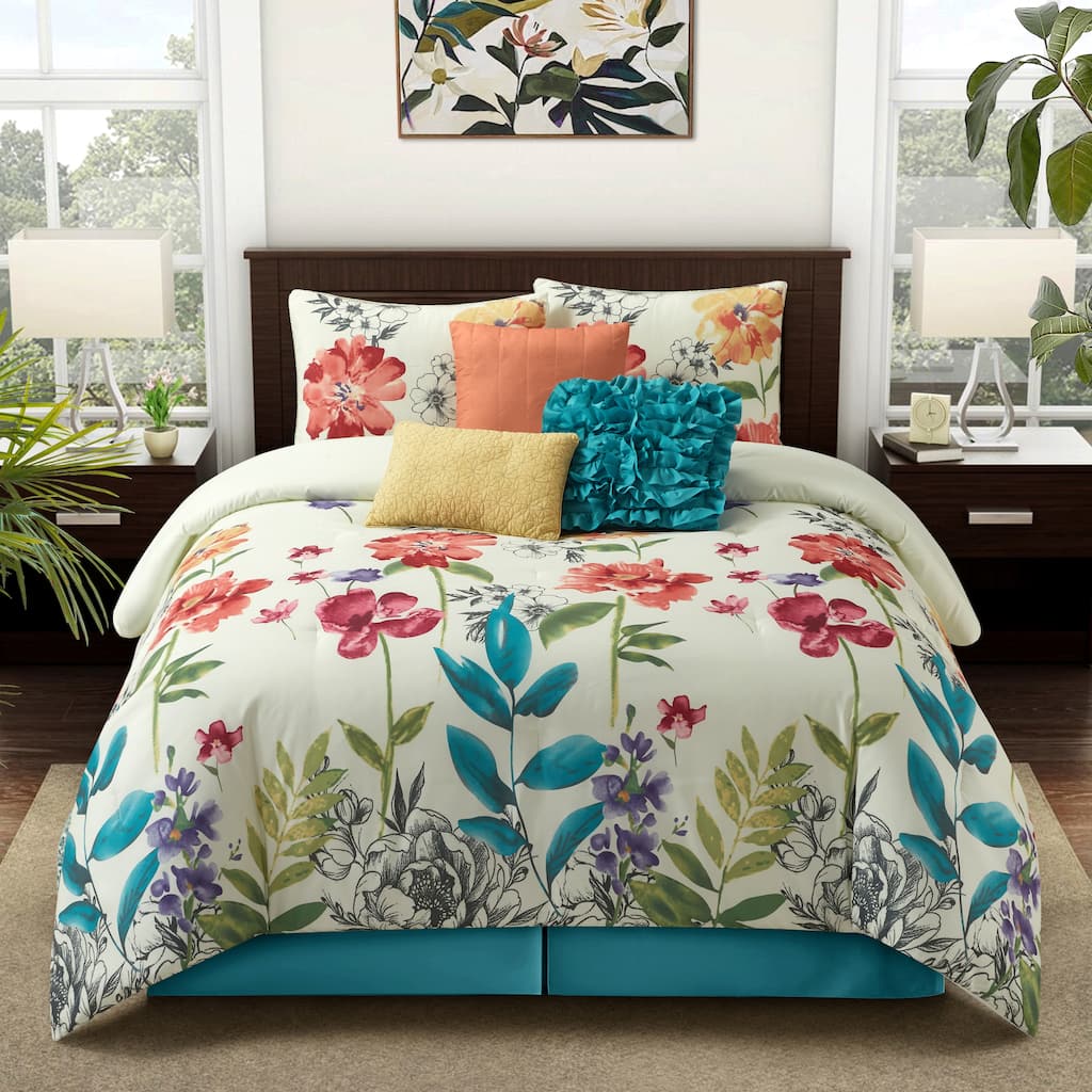 Nanshing Cassia Floral Bouquet 7 Piece Comforter Set