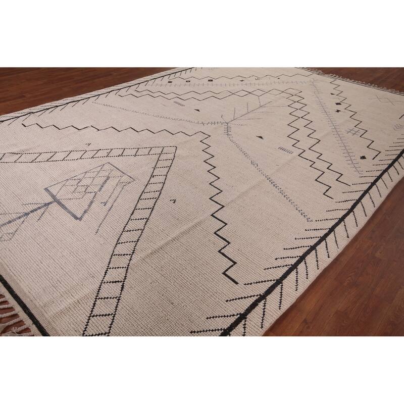 Geometric Ivory Moroccan Oriental Area Rug Handmade Wool Carpet - 9'0"x 13'3"