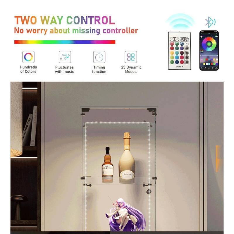 Tempered Glass Display Cabinet,Wine Cabinet, Storage Cabinet,File Cabinet, Bluetooth LED Light Strip,with Door Lock