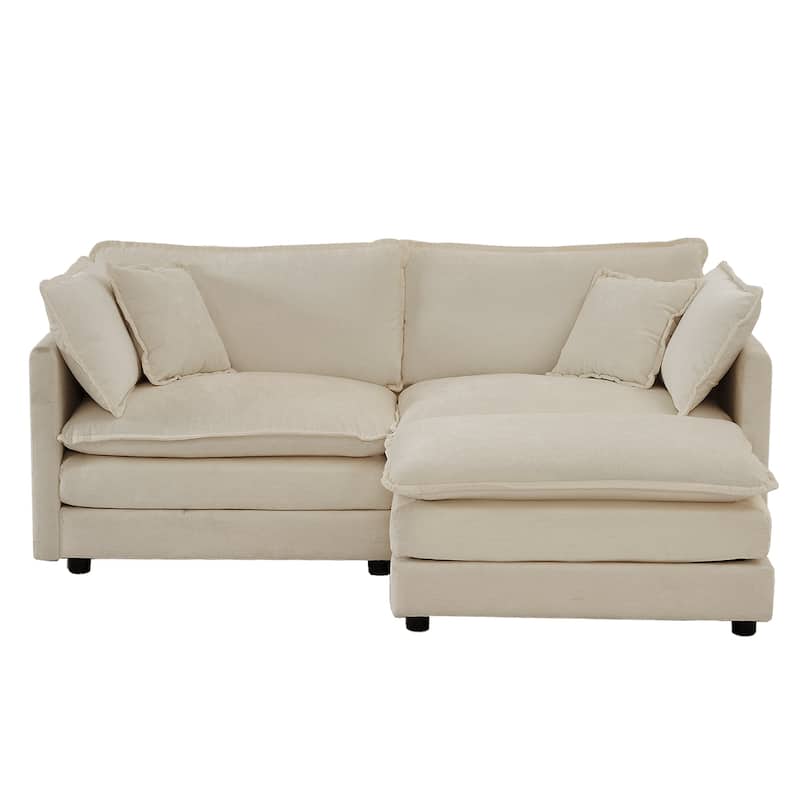 L-Shaped Sectional Sofa Chenille Upholstered Two-Seater Sofa with Ottoman, Deep Loveseat for Living Room