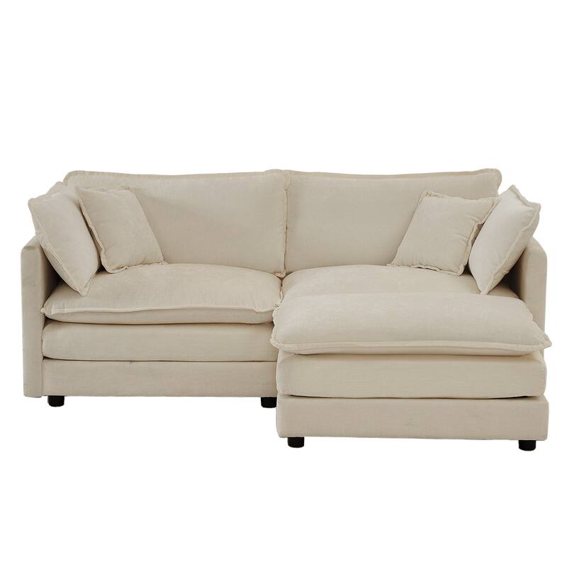 Modern L Shaped Sectional Sofa Set with Chenille Upholstery and Thick Cushions for Living Room and Guest Room
