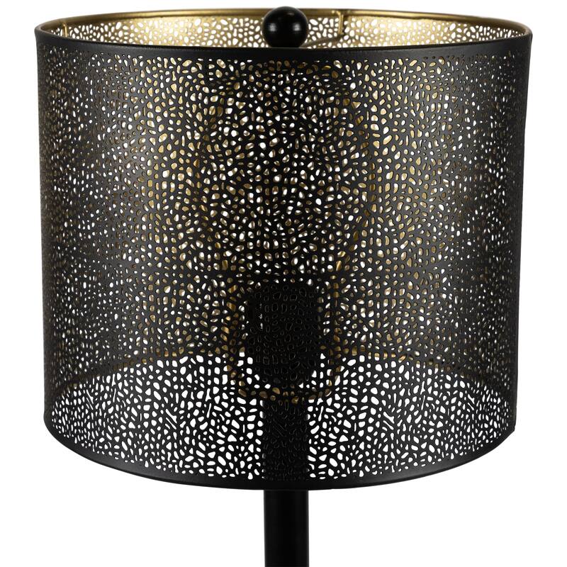 Laser-Cut Iron Table Lamp with Shade - 24.5" - Black and Gold - 24.5