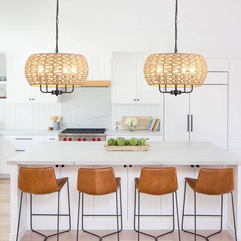 5-Light Rustic Candlestick Hanging Island Chandelier Lighting for Dining Room